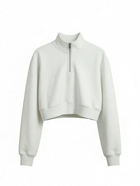 TNA Cozy Fleece Perfect Bright White Cropped Long Sleeve Sweatshirt Size M
